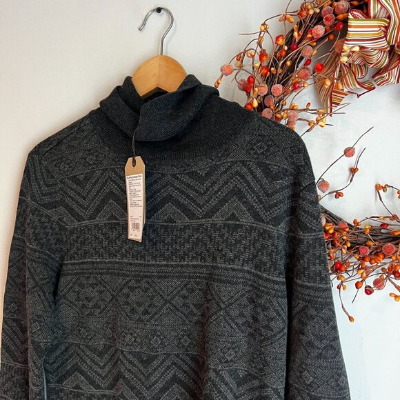 prAna South Rock Sweater Midi Length Dress Size LARGE in Charcoal Intarsia Wool - Picture 3 of 10